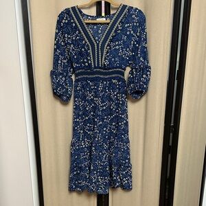 Max Studio Blue Floral Long Sleeve Dress